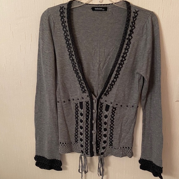 Dolce Cabo Charcoal Cardigan with Black Trim - Picture 1 of 10